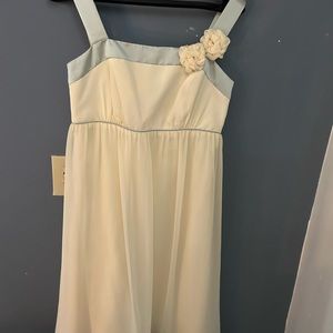 Vintage yellow chiffon dress with light green straps.